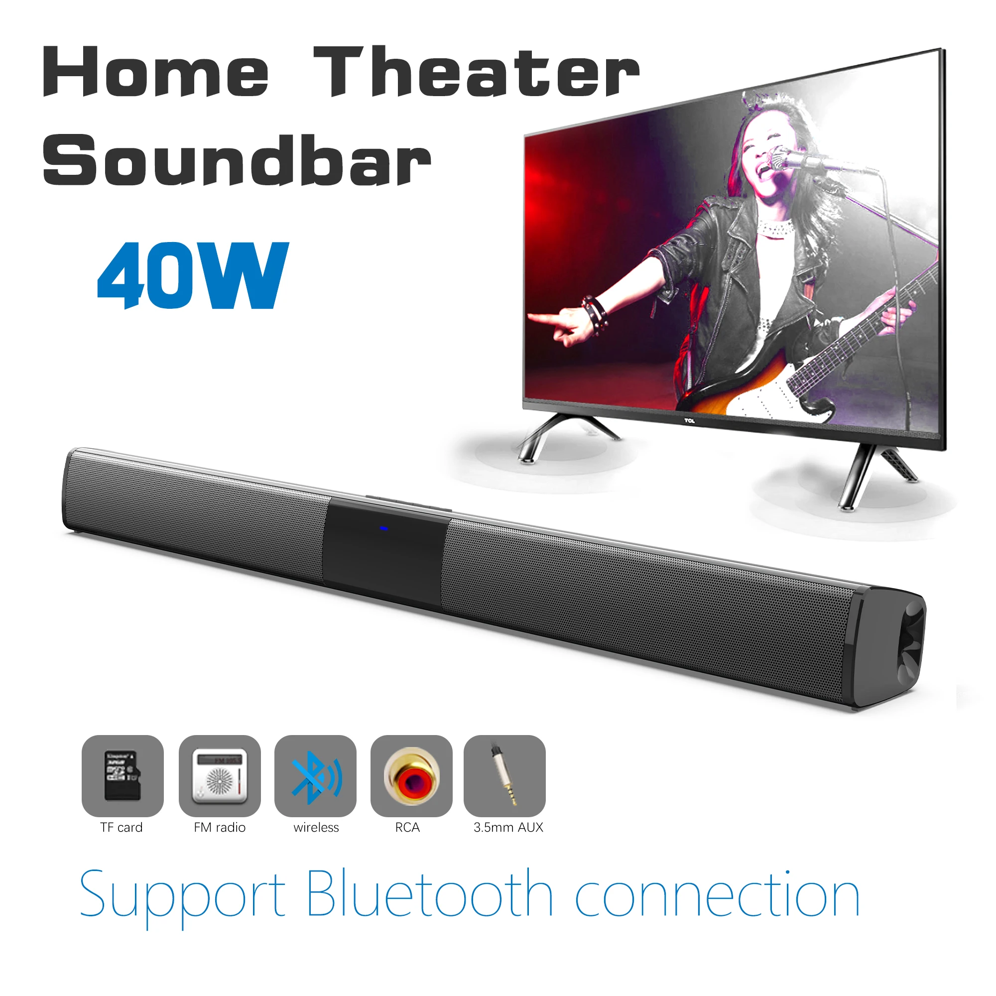 TV 컴퓨터 용 40W 고출력 사운드 바 무선 블루투스 - Home Cinema Speaker System 리뷰 및 가격