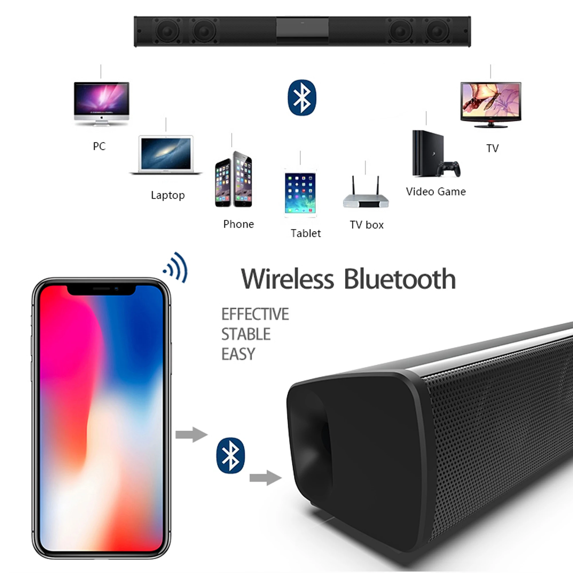 TV 컴퓨터 용 40W 고출력 사운드 바 무선 블루투스 - Home Cinema Speaker System 리뷰 및 가격